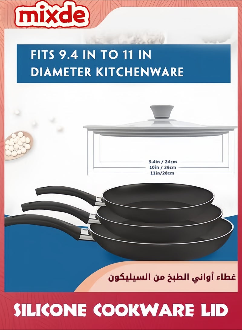 MIXDE Universal Lid for Pots And Pans,Heat Resistant Food Safe Skillet Lid With Silicone Rims And Steam Vented,Silicone Universal Lid Fits All 24 To 28cm Diameter Cookware,Dishwasher Safe,Gray - Image 3